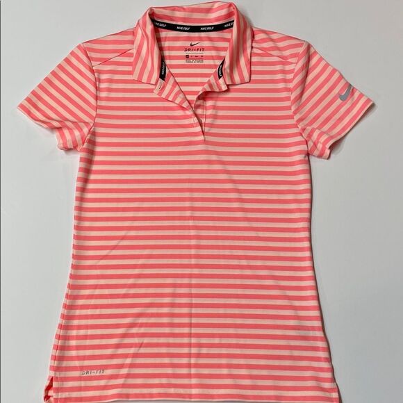 Nike Golf Dri-Fit Women’s Peach/Cream Strip Shirt Sz XS - Picture 1 of 5